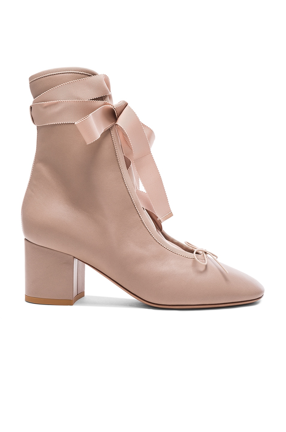 Image 1 of Valentino Garavani Leather Ballet Booties in Poudre