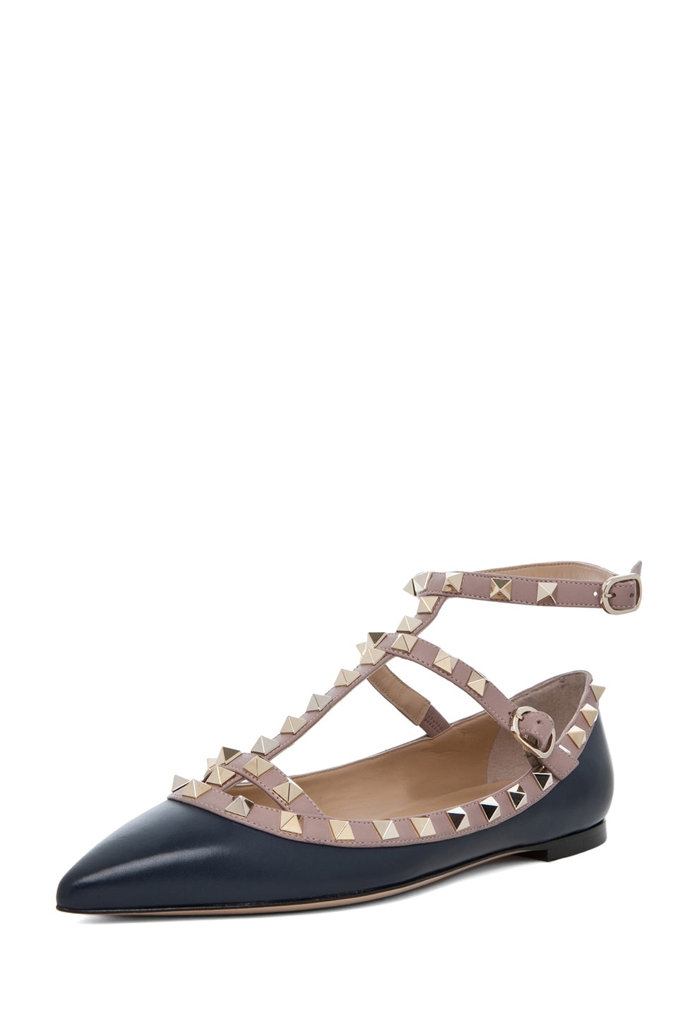 Valentino Garavani Rockstud Ballerina Flat T.05 in Marine | FWRD