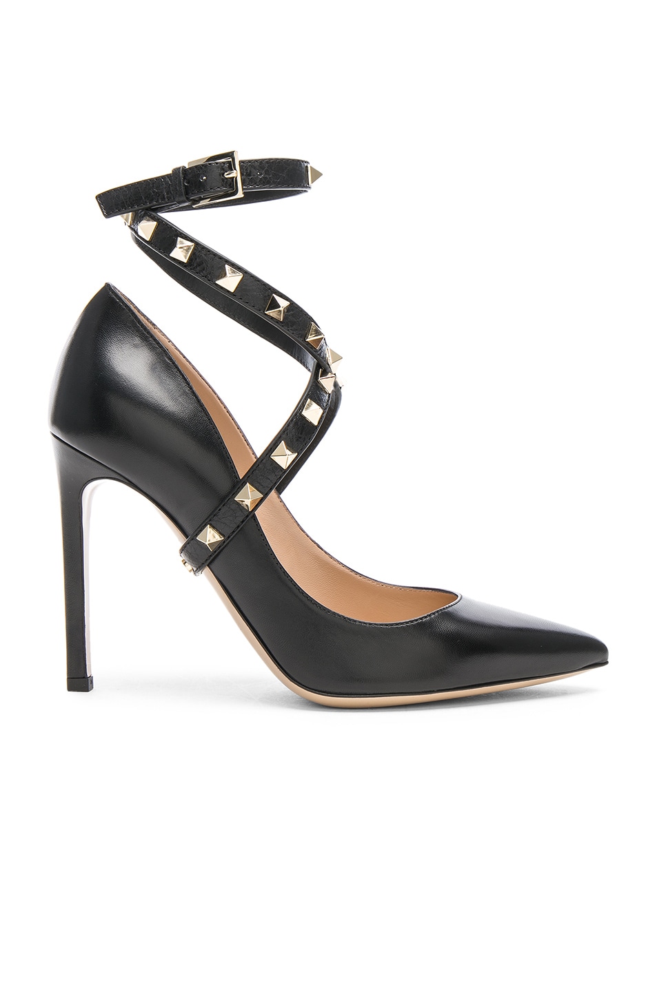 Image 1 of Valentino Garavani Leather Rockstud Strap Heels in Black
