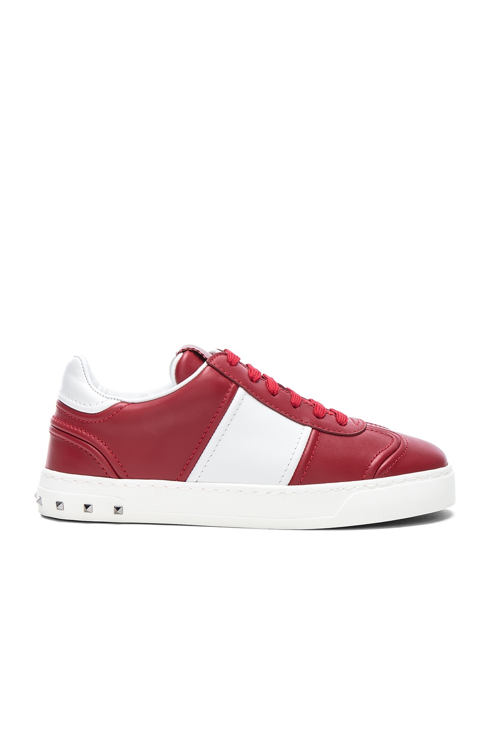 Image 1 of Valentino Garavani Leather Fly Crew Sneakers in Red & White
