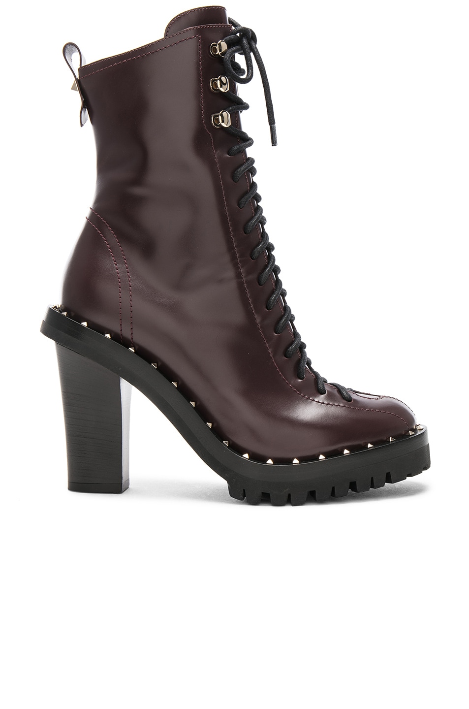 Image 1 of Valentino Garavani Leather Soul Rockstud Boots in Deep Ruby