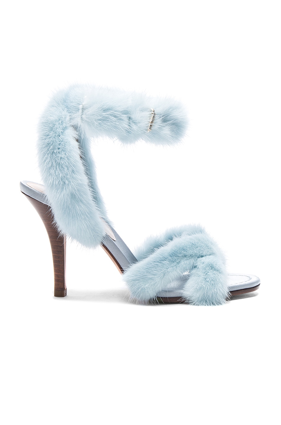 Image 1 of Valentino Garavani Mink Fur Ankle Strap Heels in Light Blue