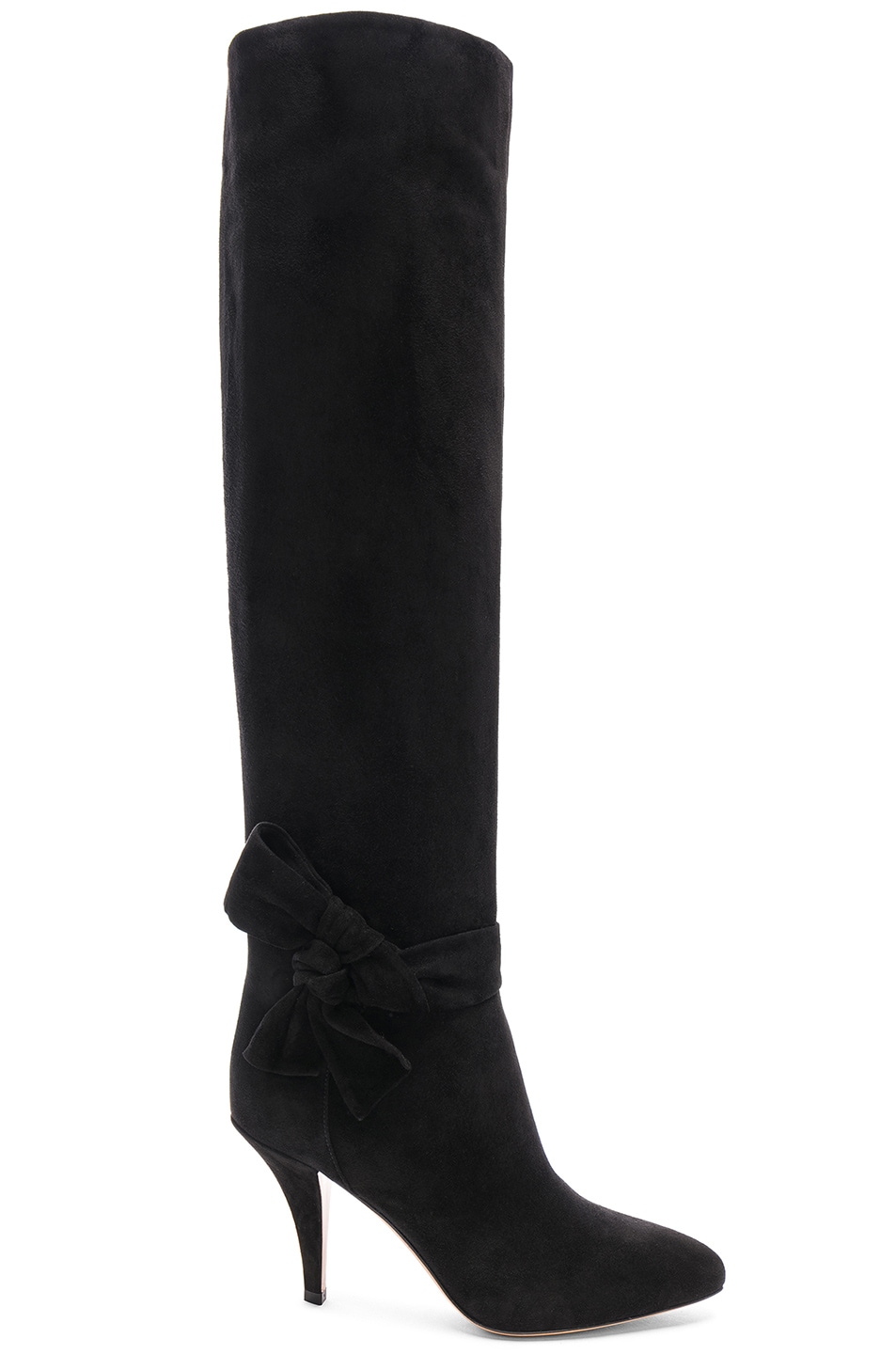 Image 1 of Valentino Garavani Suede Bow Knee High Boots in Black