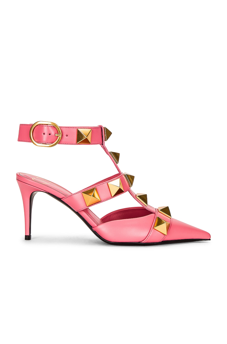 Image 1 of Valentino Garavani Roman Stud Ankle Strap Pumps in Flamingo Pink