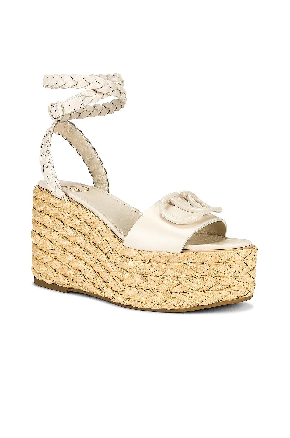 Valentino Garavani Vlogo Signature Espadrille Wedges in Light Ivory | FWRD