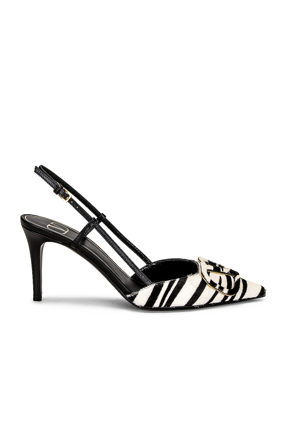 Image 1 of Valentino Garavani Vlogo Zebra Slingback Heels in Bianco & Nero