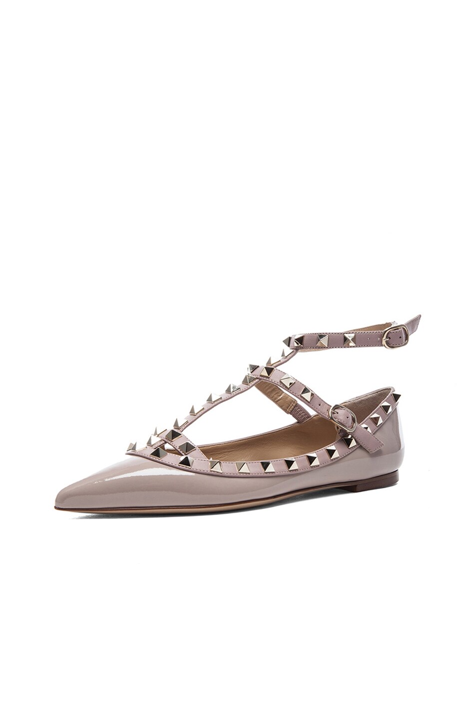 Valentino Garavani Rockstud Patent Cage Flats in Poudre | FWRD