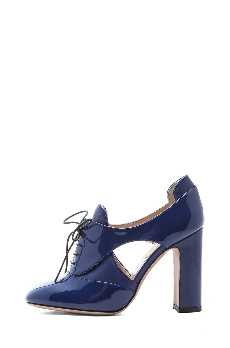 Image 1 of Valentino Garavani Tied Overlap Patent Lace Up Heels T.100 in Blue China