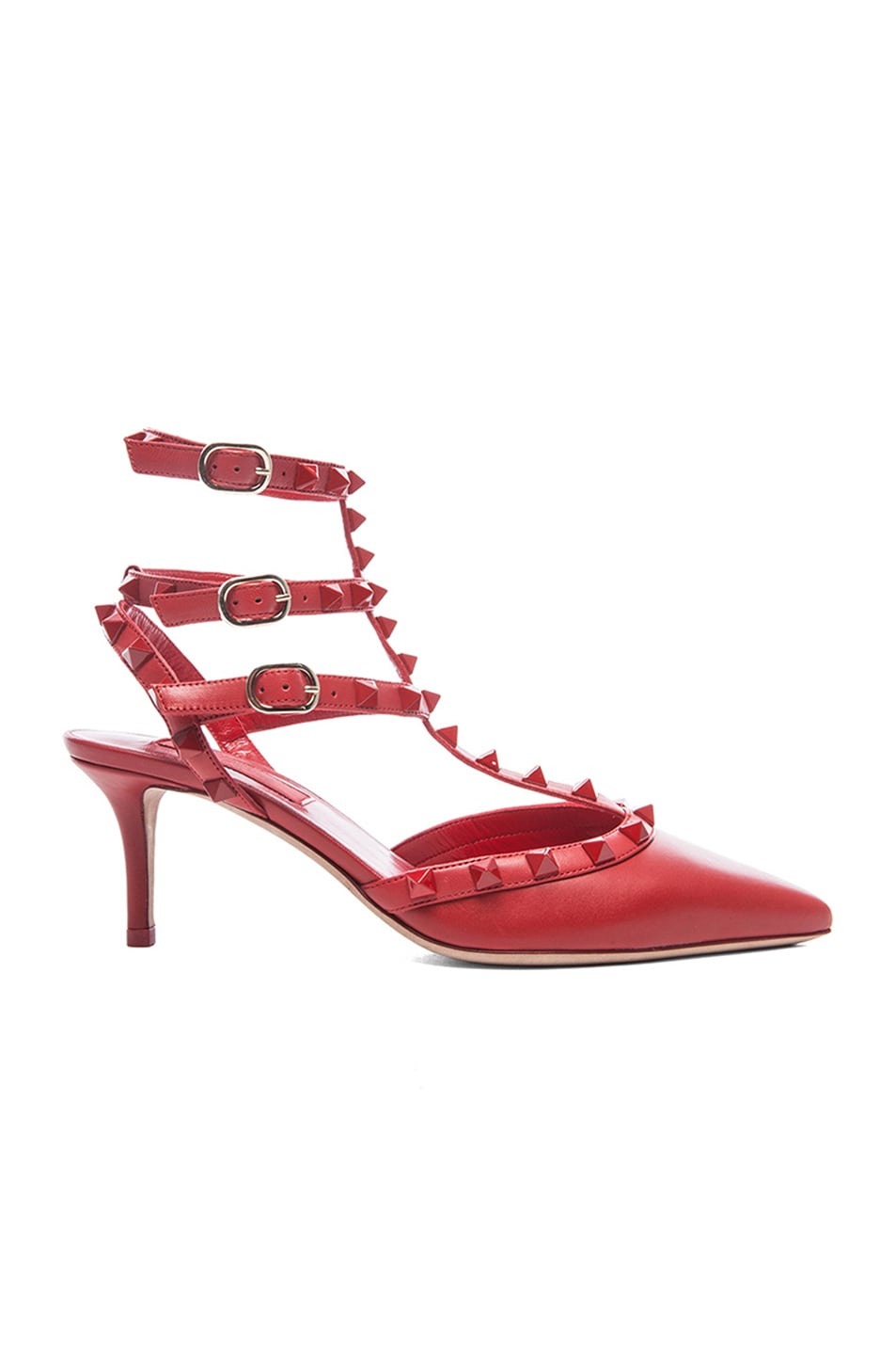 Valentino Rouge Rockstud Leather Slingbacks T.65 in Rosso Red | FWRD