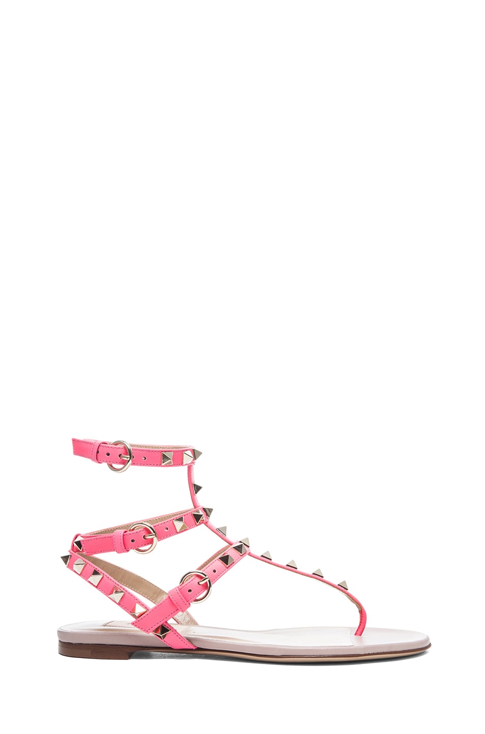 Valentino Rockstud Leather Sandals T.05 in Fluo Pink | FWRD