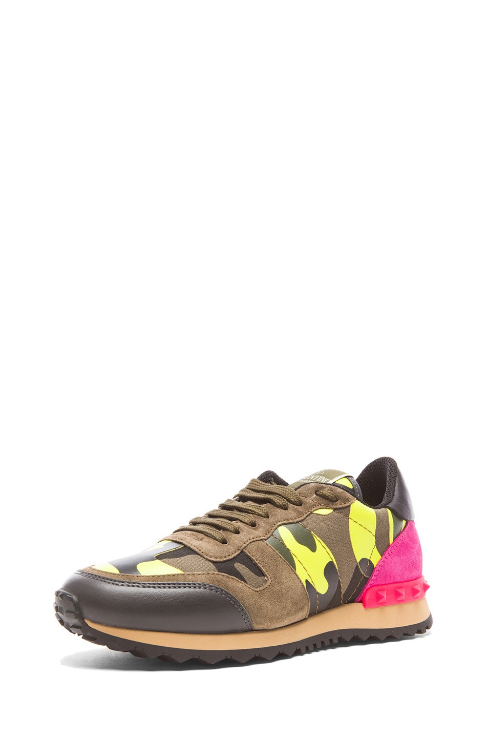 Valentino Garavani Camouflage Canvas & Suede Trainers in Fluo Yellow | FWRD