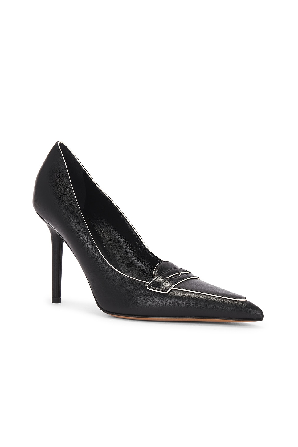 Shop Valentino 2001 100 Loafer Pump Heel In Nero & Ivory