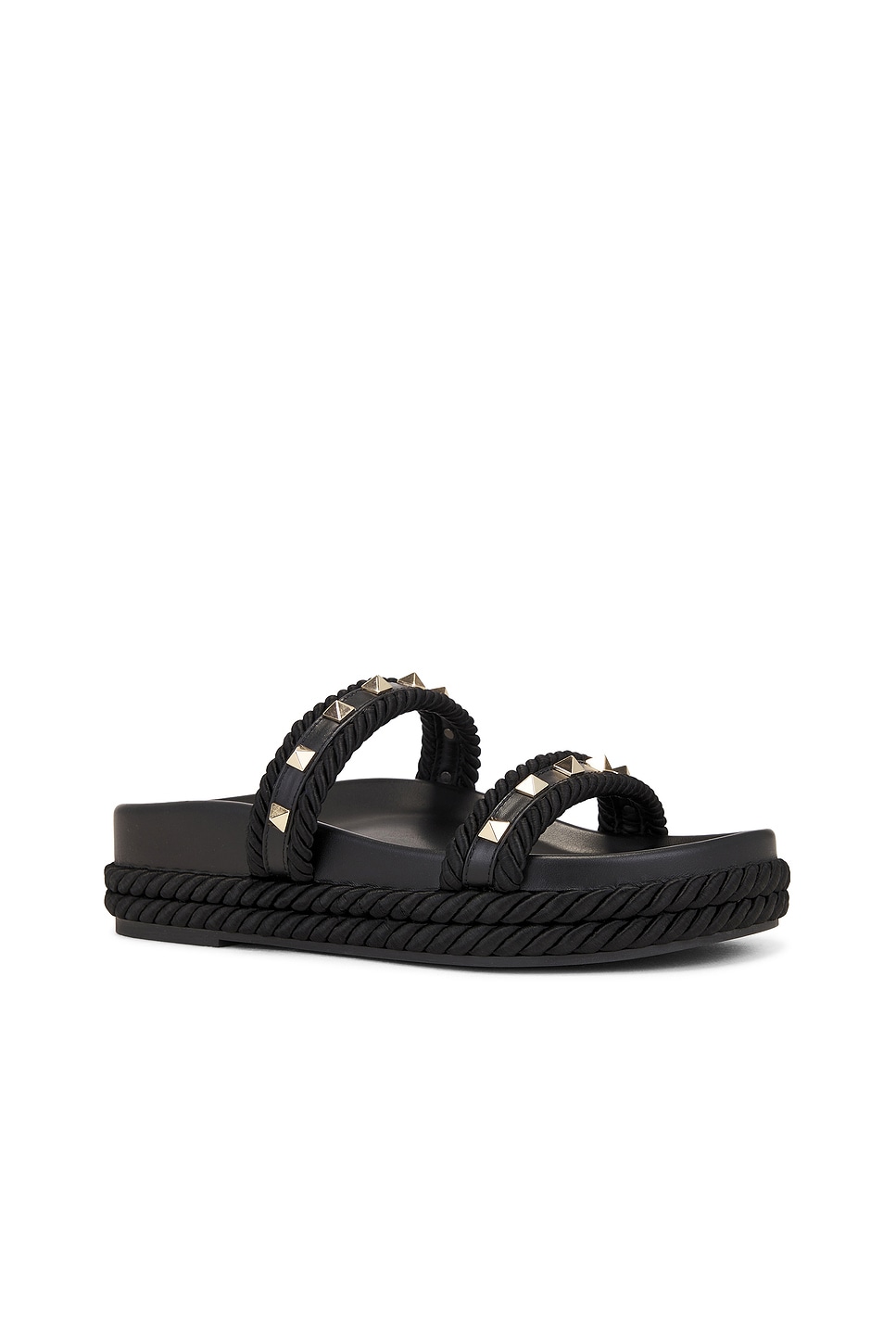 Valentino Black Rockstud Sandals In Black
