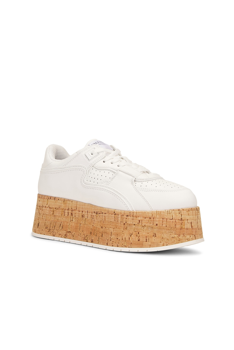 Valentino Leather Platform Sneakers Perforated Detailing In Bianco & Naturale