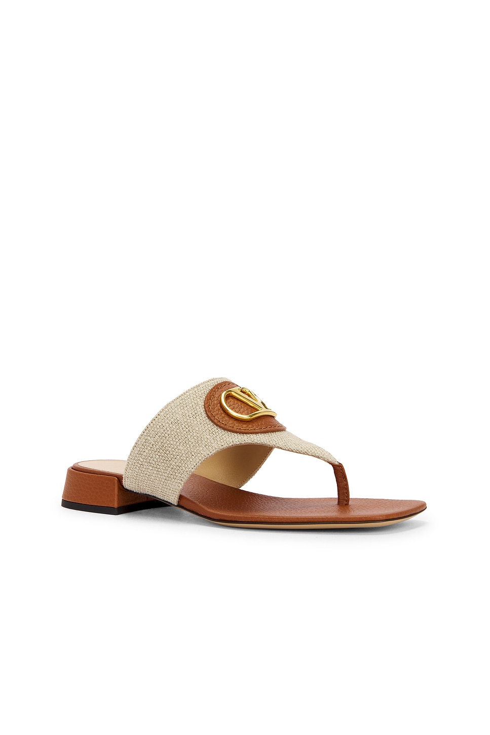 Valentino Square Toed Slippers In Naturale & Selleria