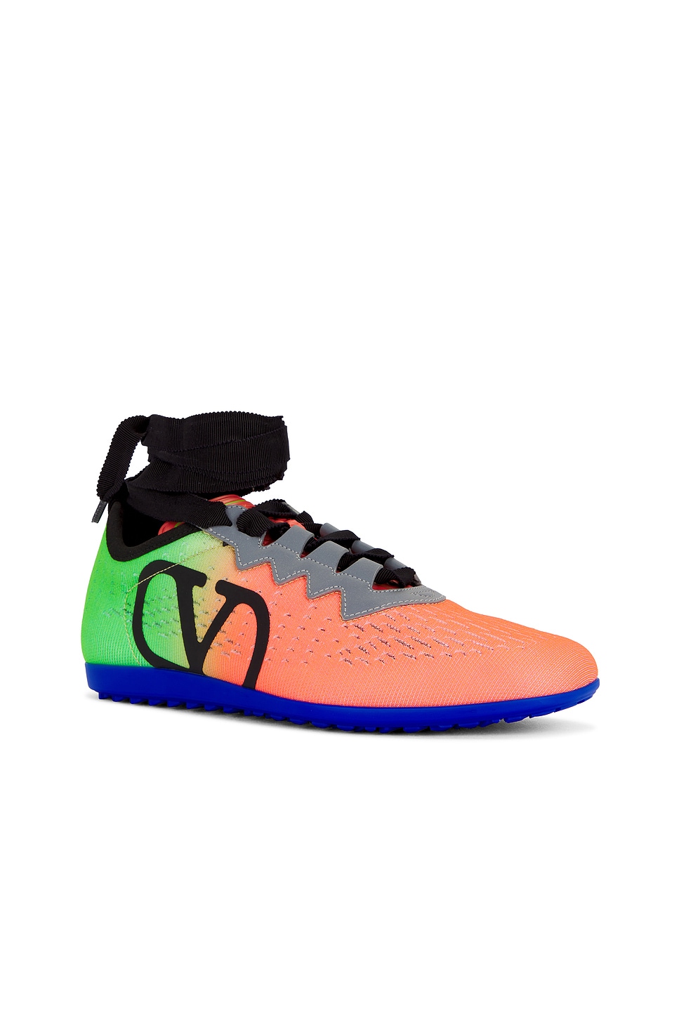 Valentino Logo Sneakers In Coral Fluo Green Grigio & Acid Blue