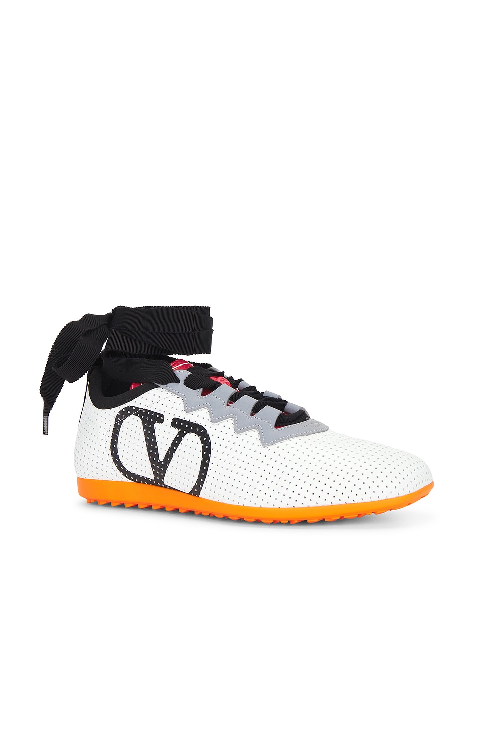Valentino Chromathon Low-top Sneakers In Perforated Leather In Bianco Grigio Nero & Pumpkin