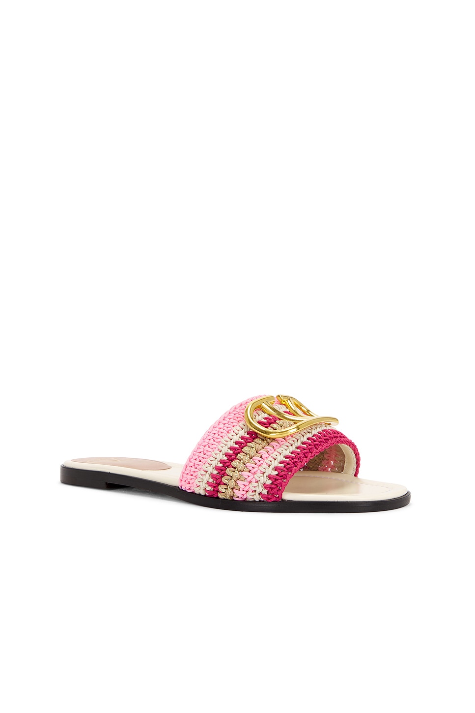Valentino V Logo Signature Slide In Paradise Rose Ivory Old Gold & Ginger