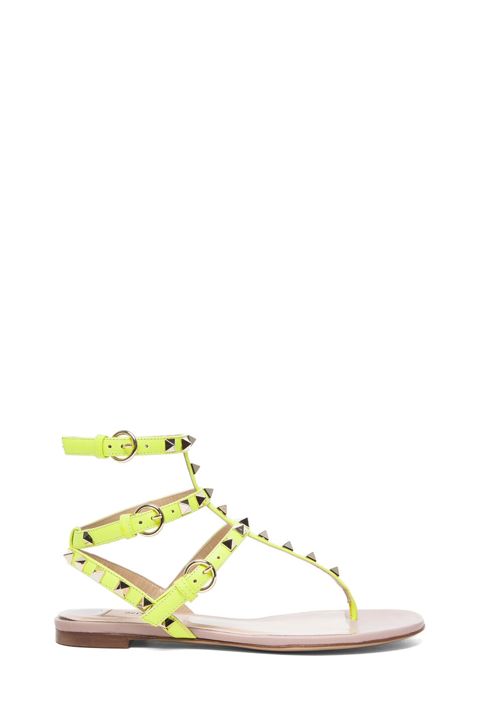 Valentino Rockstud Leather Sandals T.05 in Fluo Yellow | FWRD