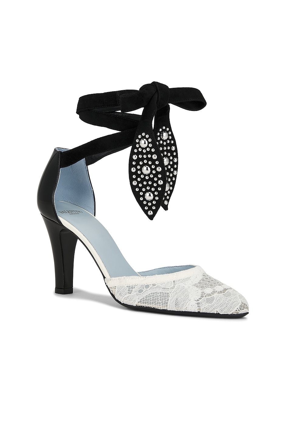 Valentino Garavani Two-tone Lace And Leather Foliefoliage Pumps In White