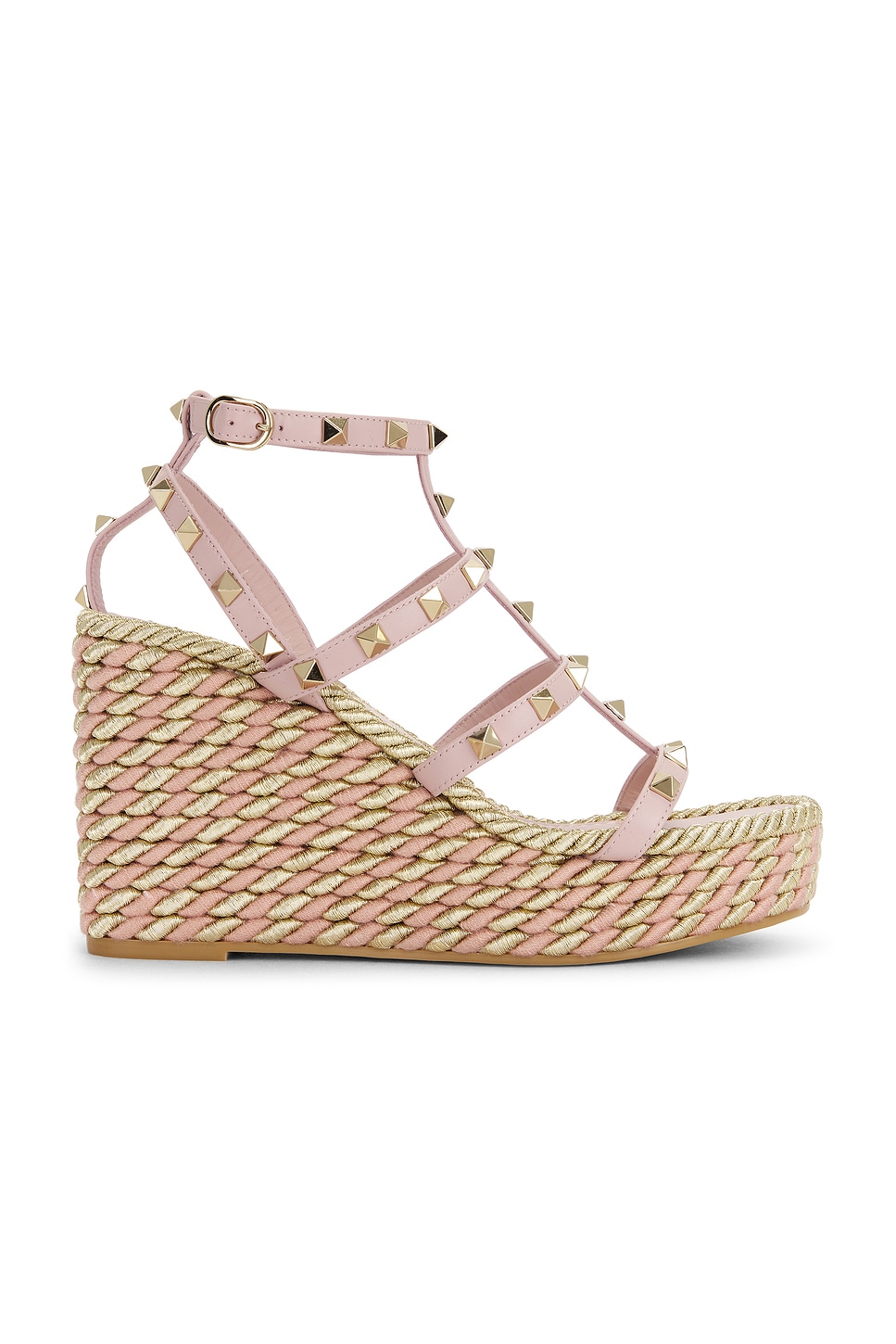 Image 1 of Valentino Garavani Rockstud Torchon Espadrilla Wedge in Water Rose