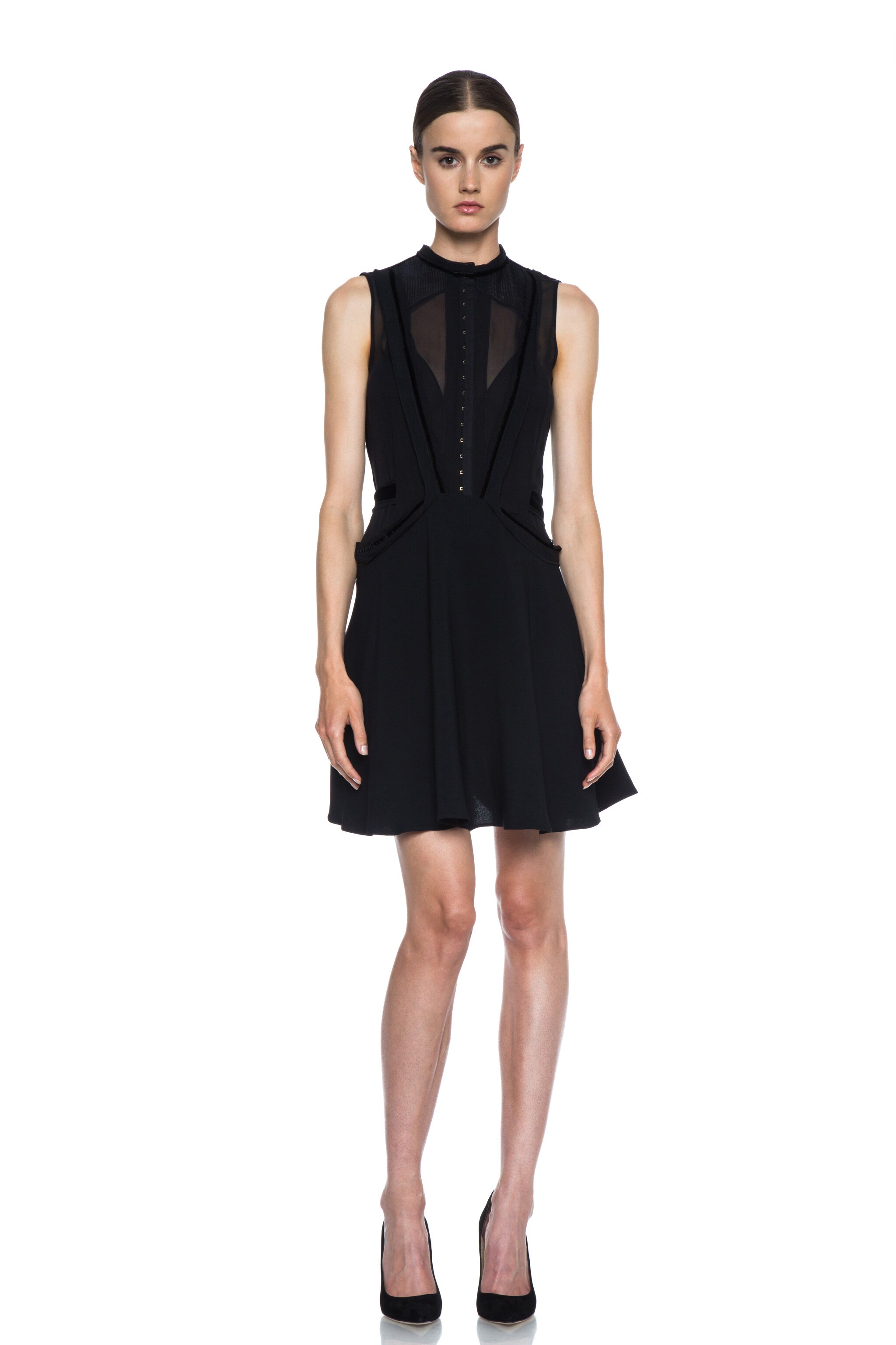 Image 1 of Vanessa Bruno Crepe & Velvet Patched Dress in Black
