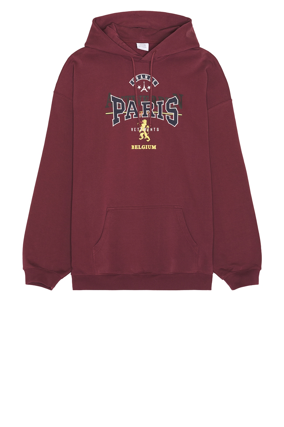 Image 1 of VETEMENTS Merged Double Hood Embroidered Tourist Hoodie in Bordeaux