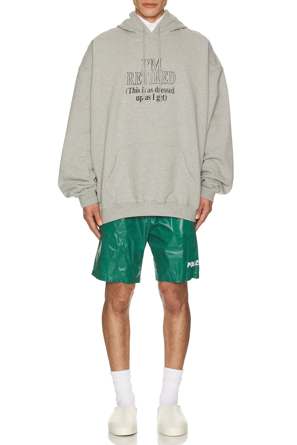 Image 1 of VETEMENTS I'm Retired Oversized Hoodie in Grey Melange