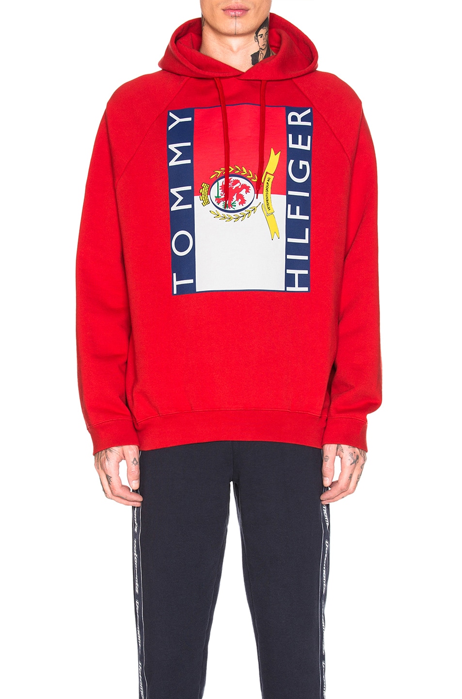 Image 1 of VETEMENTS x Tommy Hilfiger Print Oversized Hoodie in Red