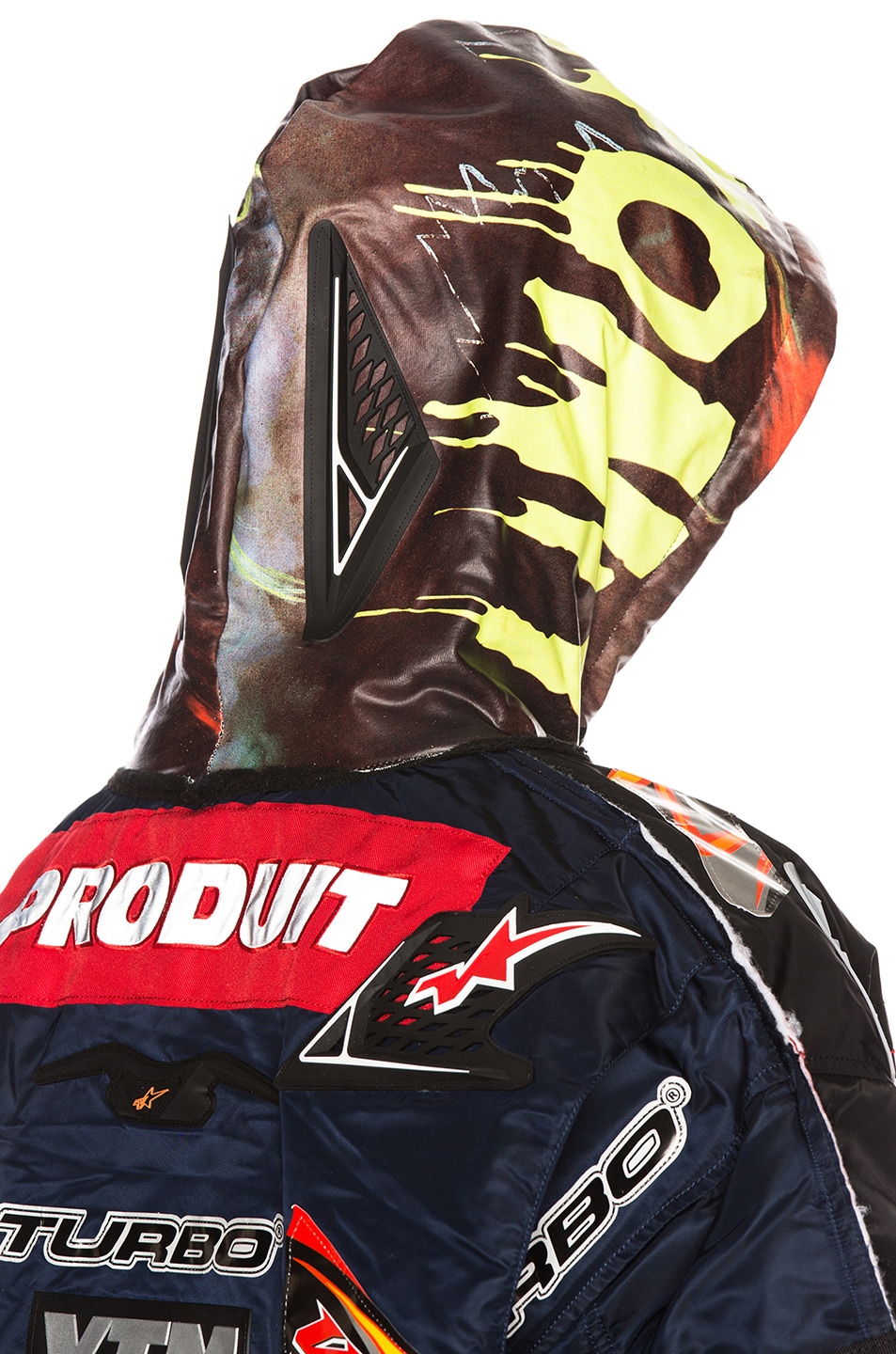 VETEMENTS Oversized Racing Bomber Jacket in Black & Navy FWRD