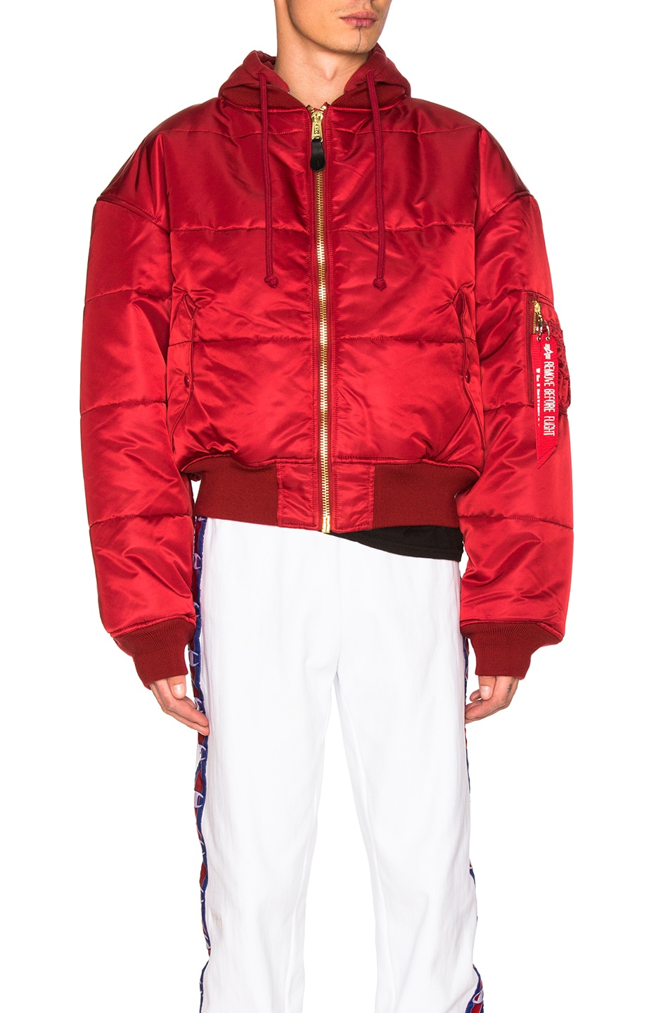 Image 1 of VETEMENTS x Alpha Industries Reversible Bomber Jacket in Red & Silver