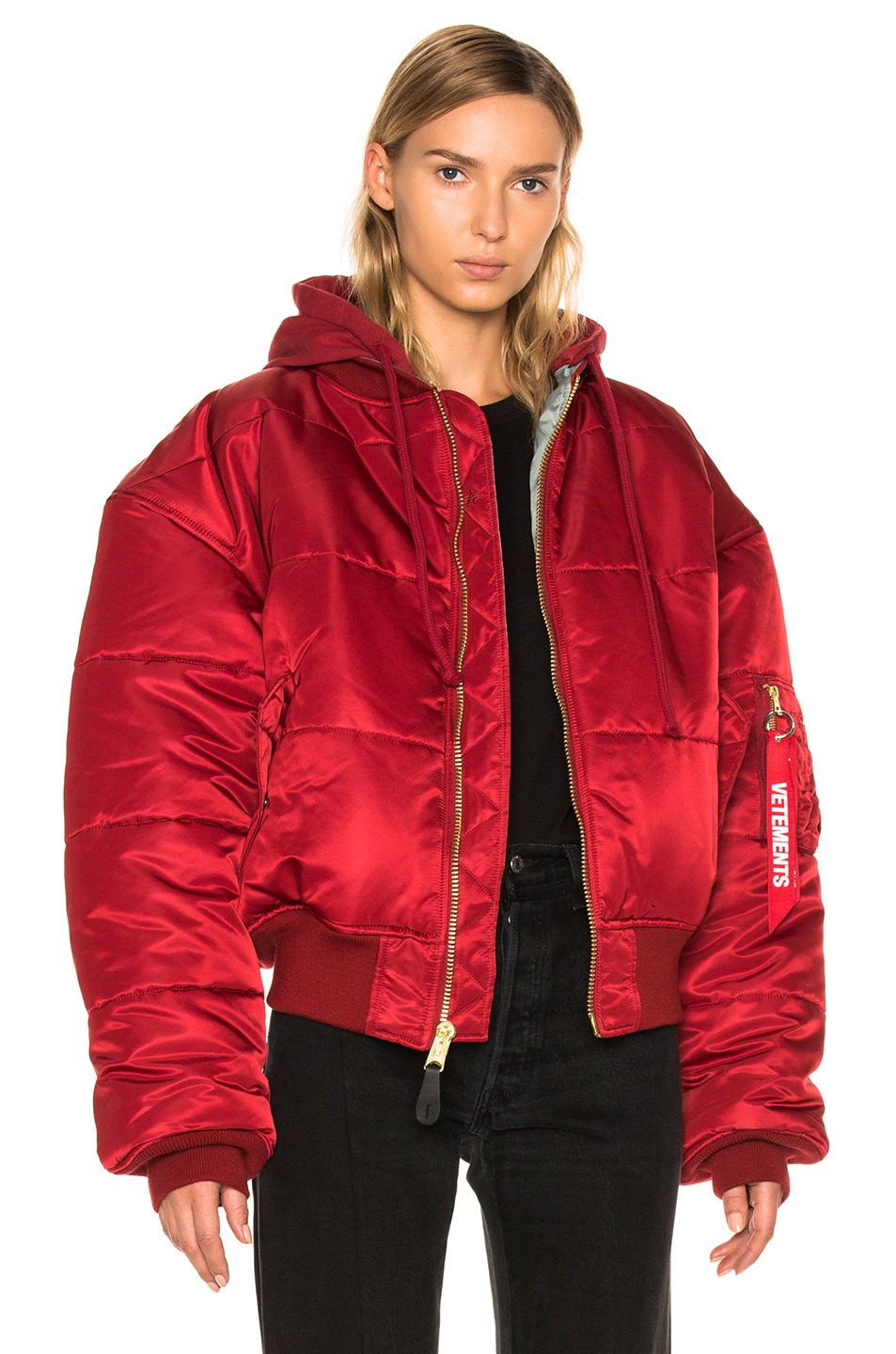 Image 1 of VETEMENTS x Alpha Industries Reversible Bomber Jacket in Red & Silver