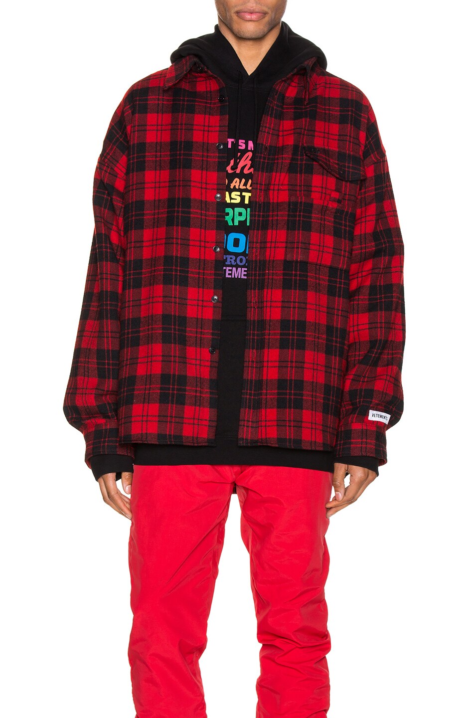 Image 1 of VETEMENTS Over Your Hoodie Long Sleeve Shirt in Red Check