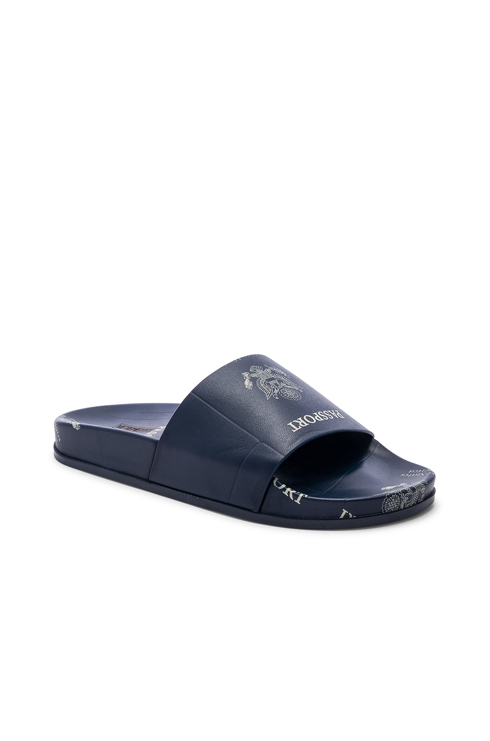 Image 1 of VETEMENTS Leather Passport Slides in Navy