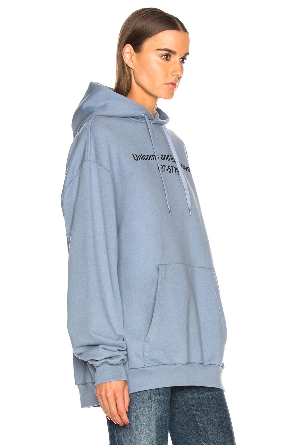 VETEMENTS Unicorn Print Oversized Hoodie in Light Blue | FWRD