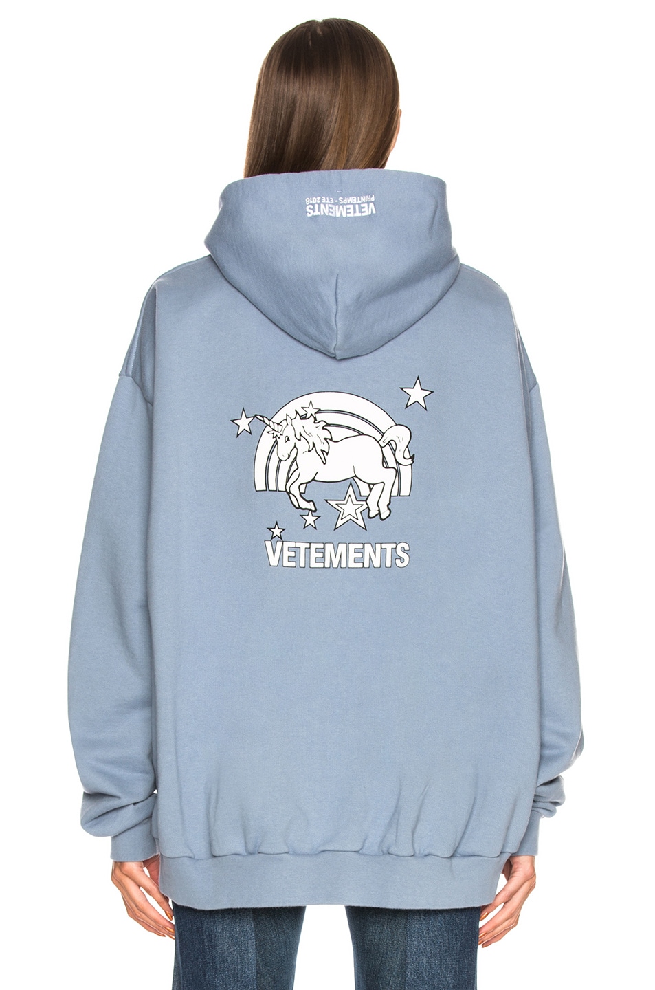 VETEMENTS Unicorn Print Oversized Hoodie in Light Blue | FWRD