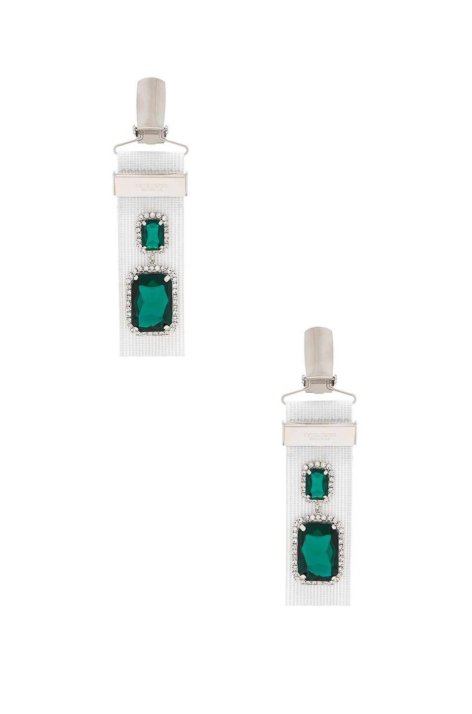 Image 1 of VETEMENTS Suspender Earrings in Silver & Green
