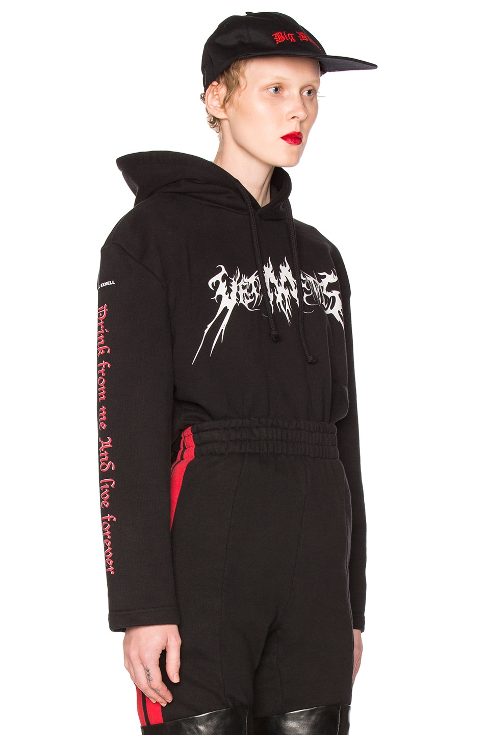 VETEMENTS Football Shoulder Hoodie Total Fucking Darkness in Black | FWRD