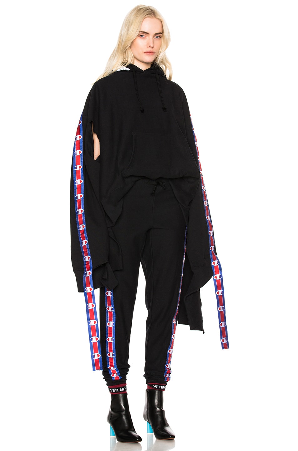 Image 1 of VETEMENTS x Champion In Progress Hoodie with Tape in Black