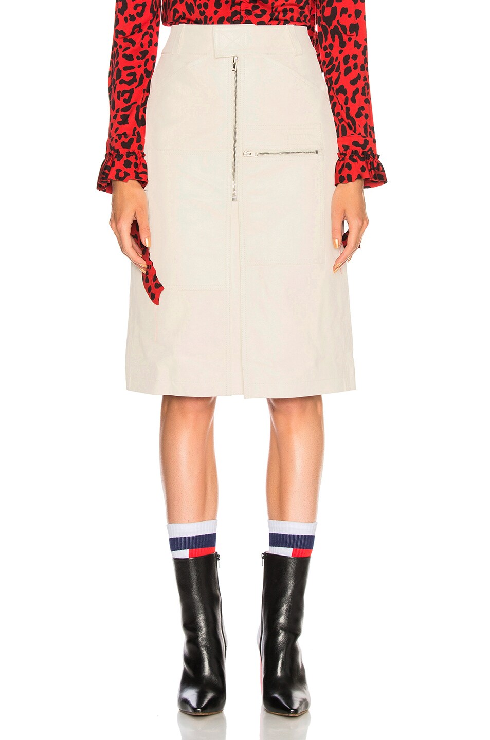 Image 1 of VETEMENTS Workwear Leather Midi Skirt in White