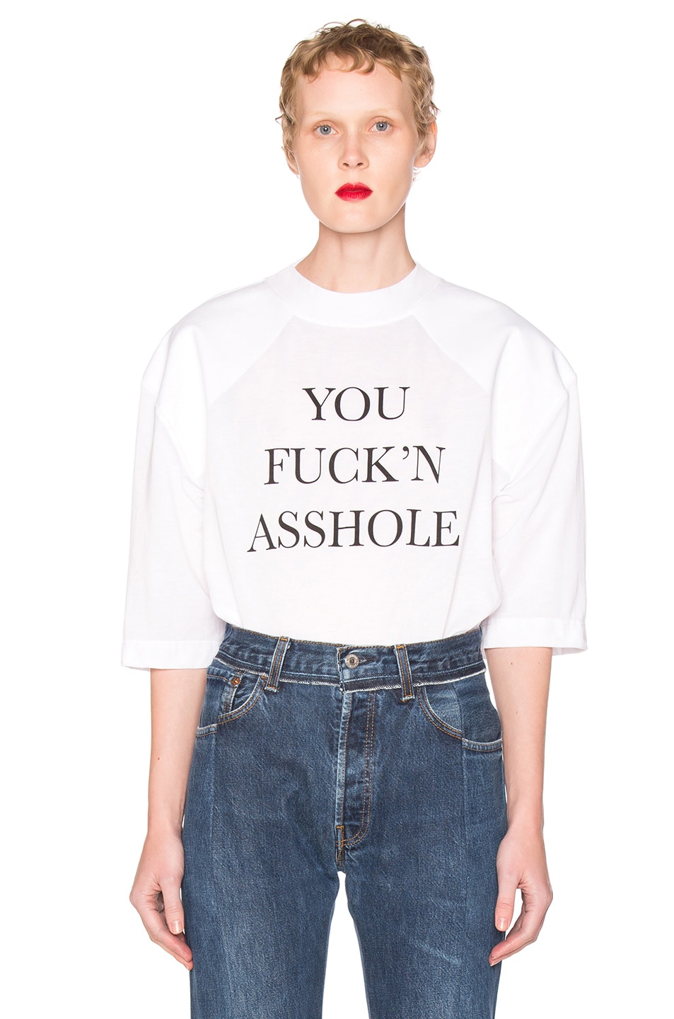Image 1 of VETEMENTS Football Shoulder Tee Shirt You Fucking Asshole in White