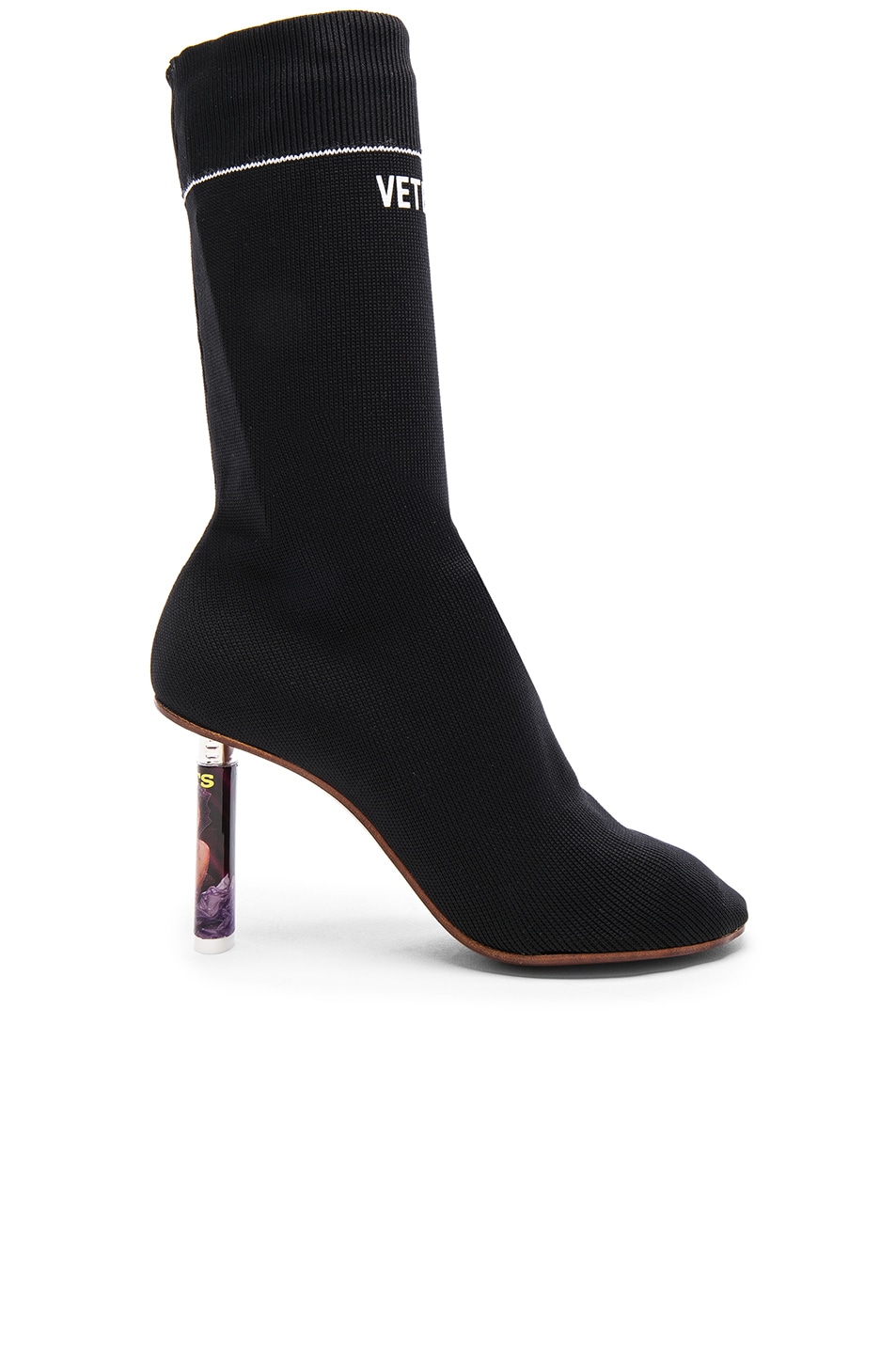 Image 1 of VETEMENTS Sock Ankle Boots in Black & Playboy