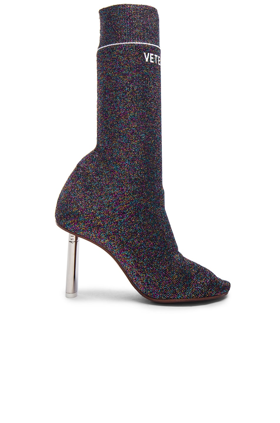 Image 1 of VETEMENTS Lurex Sock Ankle Boots in Purple & Silver