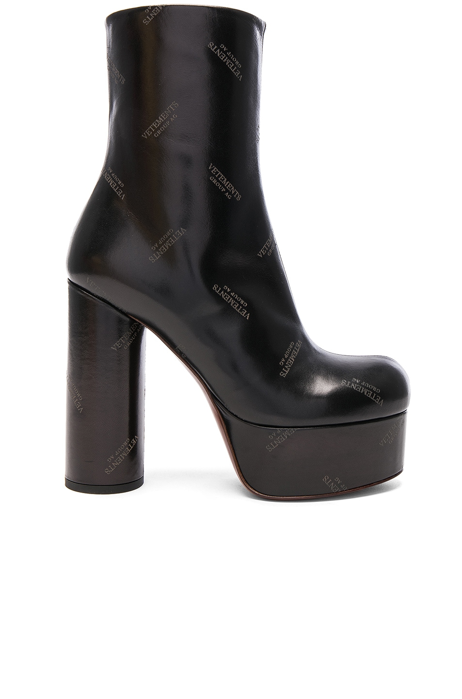 Image 1 of VETEMENTS Embossed Logo Leather Platform Boots in Black