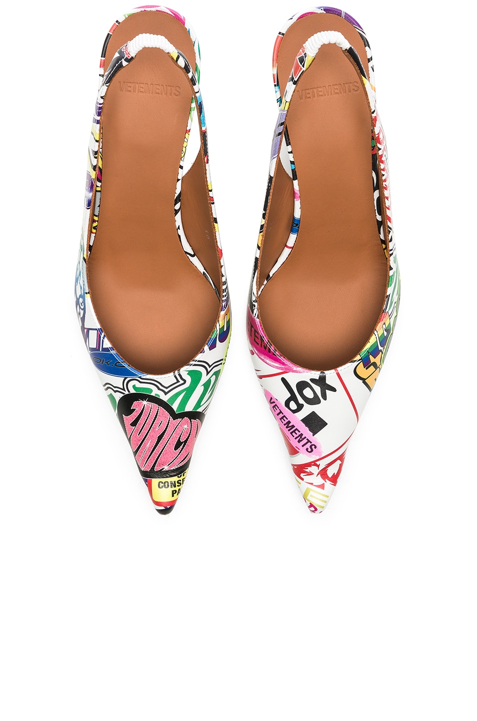 Image 1 of VETEMENTS Leather Sticker Slingbacks in White & Multicolor