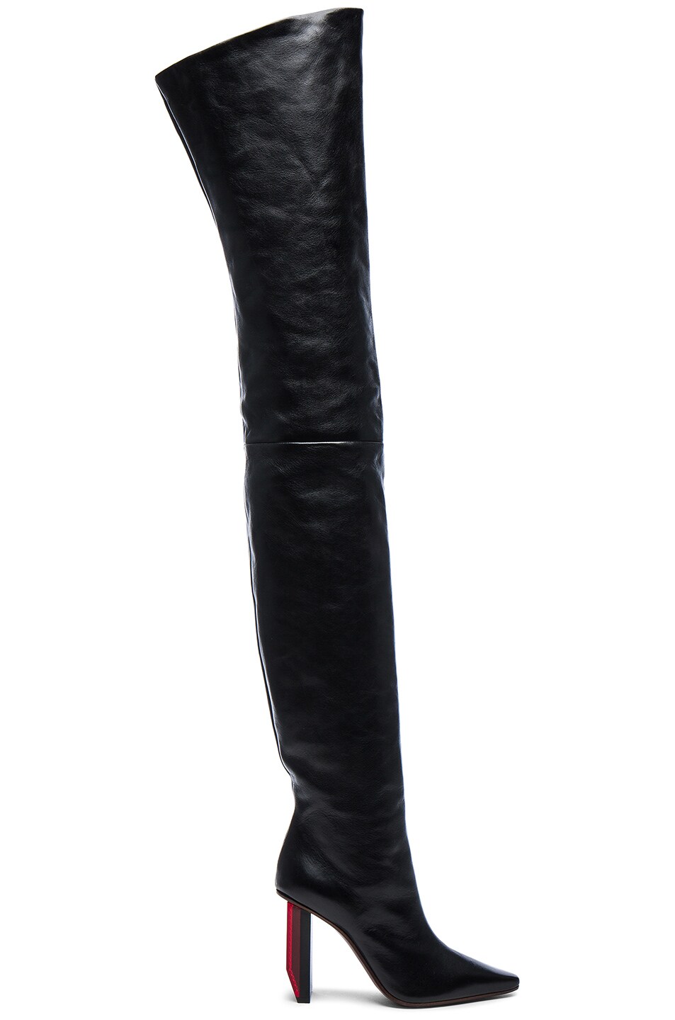 Image 1 of VETEMENTS Reflector Leather Thigh High Boots in Black & Red
