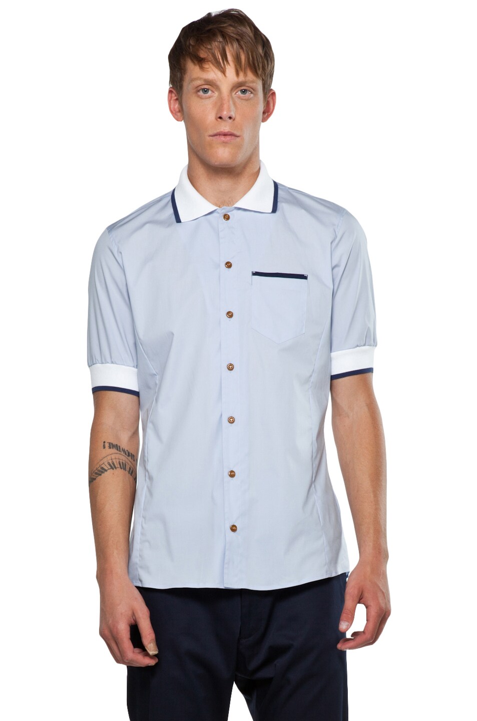 Image 1 of Vivienne Westwood Man Classic Short Sleeve Popeline Button Up in Sky Blue