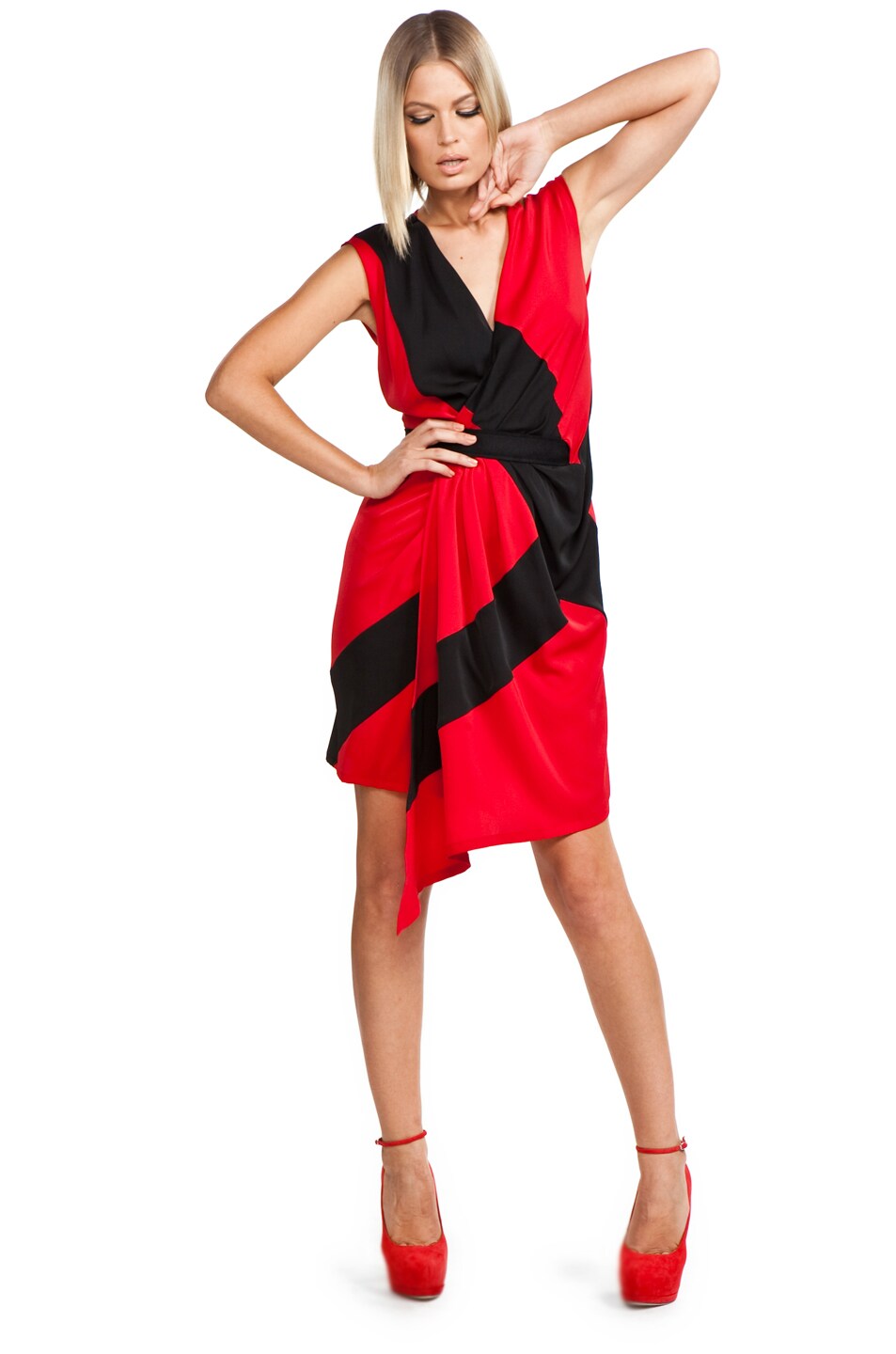 Image 1 of Viktor & Rolf Wrap Dress in Black & Red
