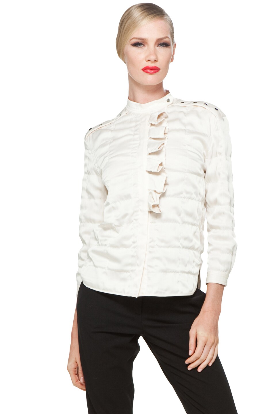 Image 1 of Viktor & Rolf Quilted Cupro Shirt in Off White & Beige