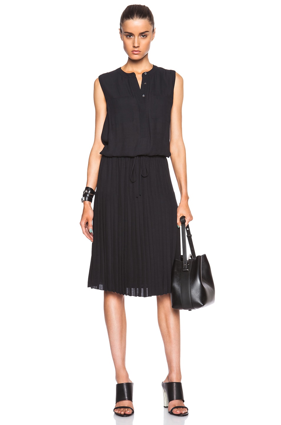 Image 1 of Vince Pleated Dress in Black